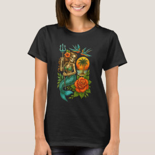 Mermaid Skeleton Traditional Tattoo Old School Tat T-Shirt