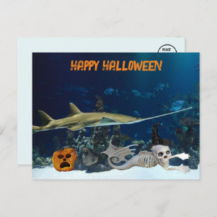 Mermaid Skeleton Under The Sea Halloween Postcard