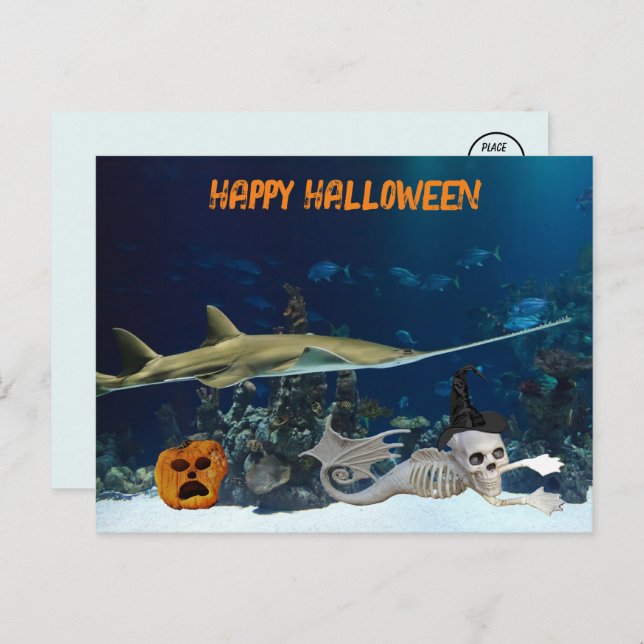 Mermaid Skeleton Under The Sea Halloween Postcard (Front/Back)