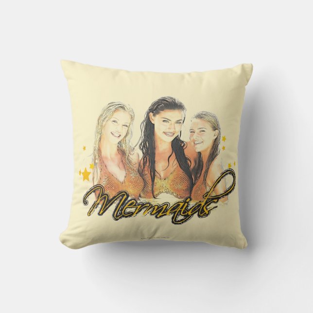 Mermaid Sketch Throw Pillow (Front)