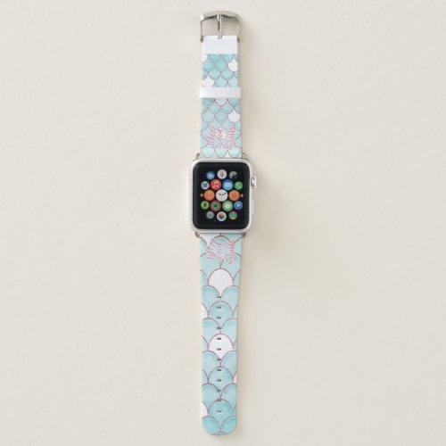 Mermaid Skills Pink Blue Watercolor Scales Pattern Apple Watch Band