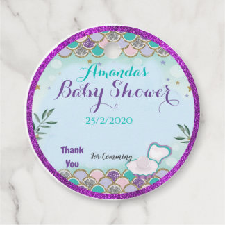 mermaid skin baby shower circular favor tag