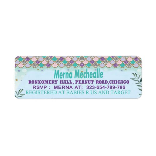 mermaid skin baby shower  return address lable label