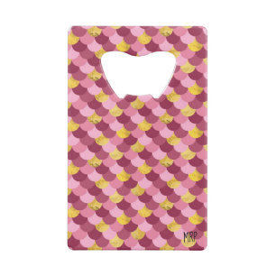 *~* Mermaid Skin Faux Gold Foil Magenta Pink Credit Card Bottle Opener