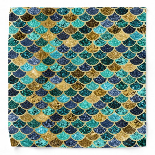 Mermaid Skin Fish Scales Gold Teal Turquoise Bandana