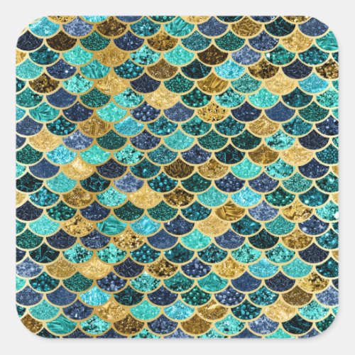 Mermaid Skin Fish Scales Gold Teal Turquoise Square Sticker