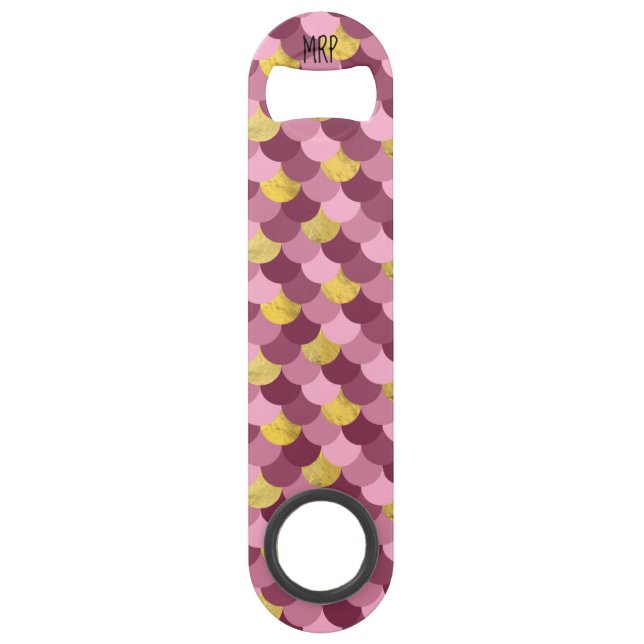 *~*  Mermaid Skin Gold Foil Magenta Pink Bar Key (Back)