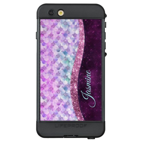 Mermaid skin pink silver faux glitter monogram LifeProof ND iPhone 6s plus case