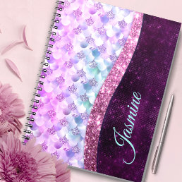 Mermaid skin pink silver faux glitter monogram notebook