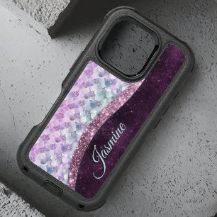 Mermaid skin pink silver faux glitter monogram iPhone 16 pro case