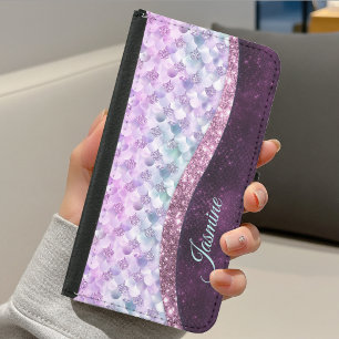 Mermaid skin pink silver faux glitter monogram samsung galaxy s5 wallet case