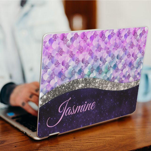 Mermaid skin purple silver faux glitter monogram (Creator Uploaded)