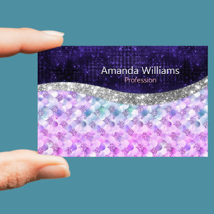 Mermaid skin purple silver faux glitter monogram business card magnet