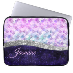 Mermaid skin purple silver faux glitter monogram laptop sleeve