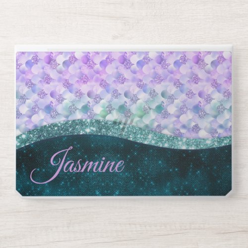 Mermaid skin teal silver faux glitter monogram