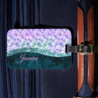 Mermaid skin teal silver faux glitter monogram