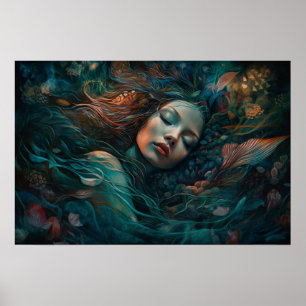 Mermaid sleeping in the reef poster