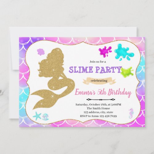 Mermaid slime party birthday invitation