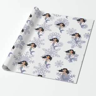Mermaid Snowflake Christmas Silver Wrapping Paper