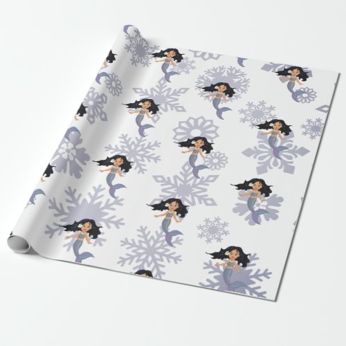 Mermaid Snowflake Christmas Silver Wrapping Paper