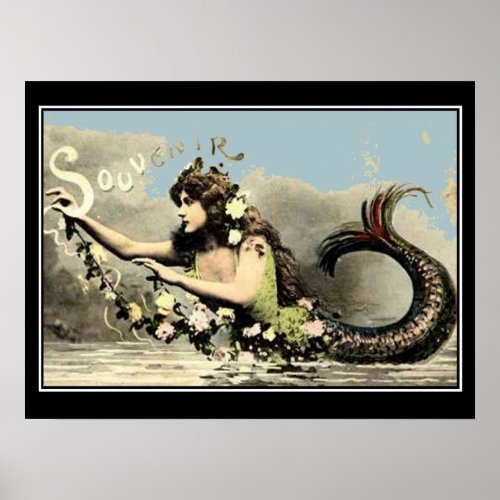 Mermaid Souvenir Vintage Tourist Poster