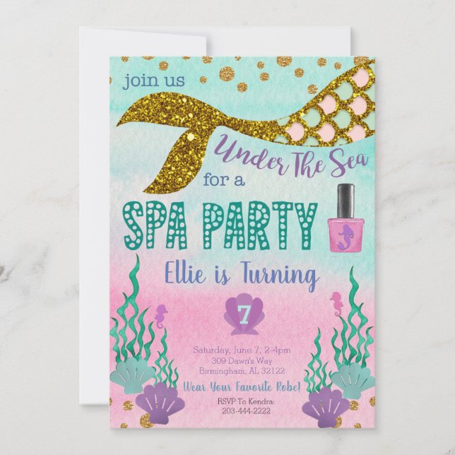 Mermaid Spa Birthday Invitation (Front)