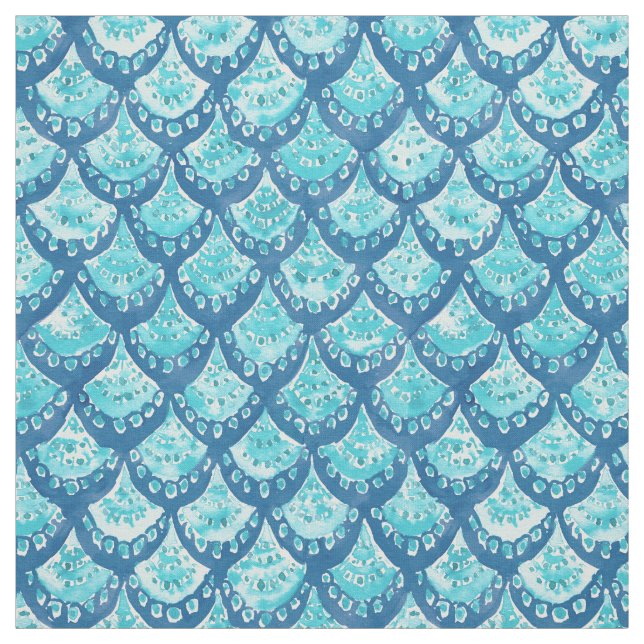 MERMAID SPARKLE Blue Fish Scales Pattern Fabric (Swatch)