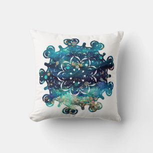 Mermaid Sparkle Hearts Mandala Throw Pillow