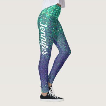 Mermaid Sparkle Scales Aqua Leggings Jogging Name by Frasure_Studios at Zazzle