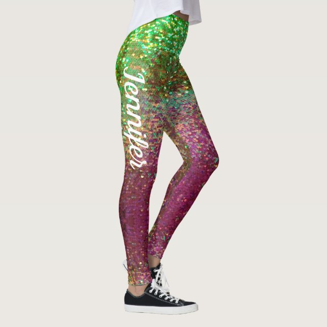 Mermaid Sparkle Scales Pink Green jogging NAME Leggings (Right)