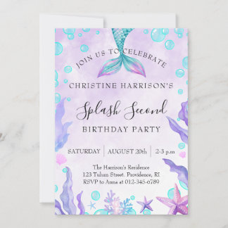 Mermaid Splash 2nd Birthday  Invitation
