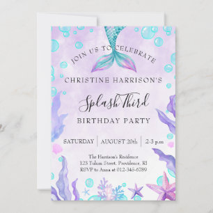 Mermaid Splash 3rd Birthday Invitation