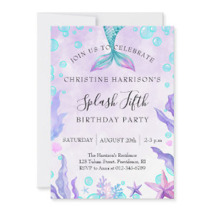 Mermaid Splash 5th Birthday  Invitation