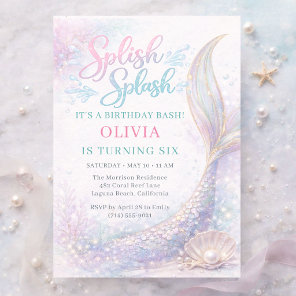 Mermaid Splish Splash 6th Birthday Bash Party Invitation