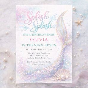 Mermaid Splish Splash 7th Birthday Bash Party Invitation