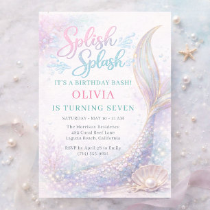 Mermaid Splish Splash 7th Birthday Bash Party Invitation
