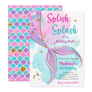 Mermaid Splish Splash Birthday Bash Girl Gold Invi Invitation