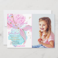 Mermaid Splish Splash Pool Party Girl Birthday Inv Invitation