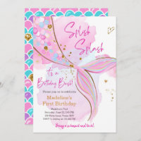 Mermaid Splish Splash Pool Party Girl Birthday Inv Invitation