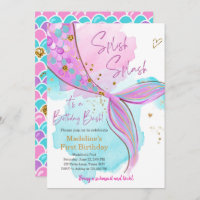 Mermaid Splish Splash Pool Party Girl Birthday Invitation