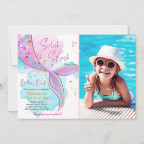 Mermaid Splish Splash Pool Party Girl Birthday Invitation