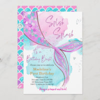 Mermaid Splish Splash Pool Party Girl Birthday Invitation