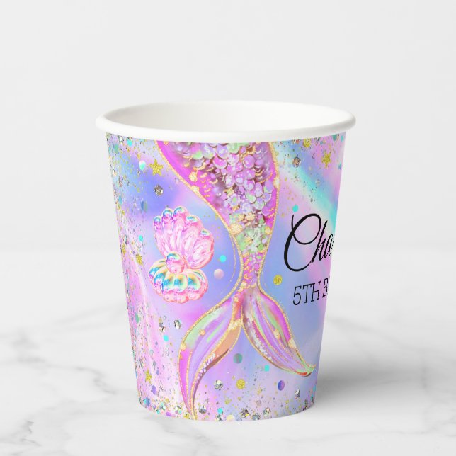 Mermaid Splish Splash Pool Party Girl Birthday  Paper Cups (Front)