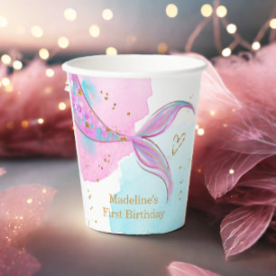 Mermaid Splish Splash Pool Party Girl Birthday Paper Cups