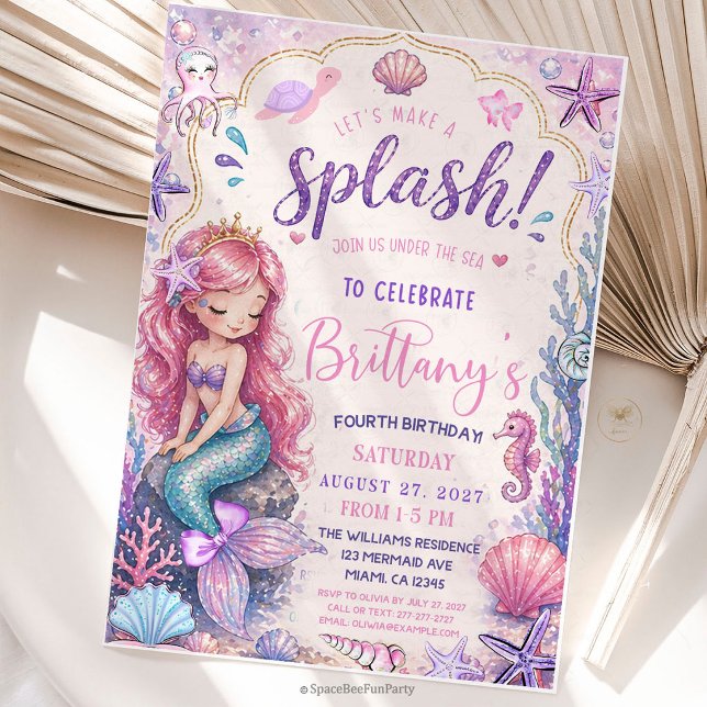 Mermaid Splish Splash Under the Sea  Invitation (Mermaid Splish Splash Under the Sea Invitation)