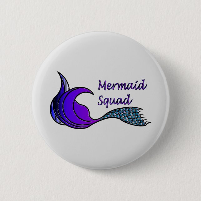 Mermaid Squad in dark purple and teal Button (Front)
