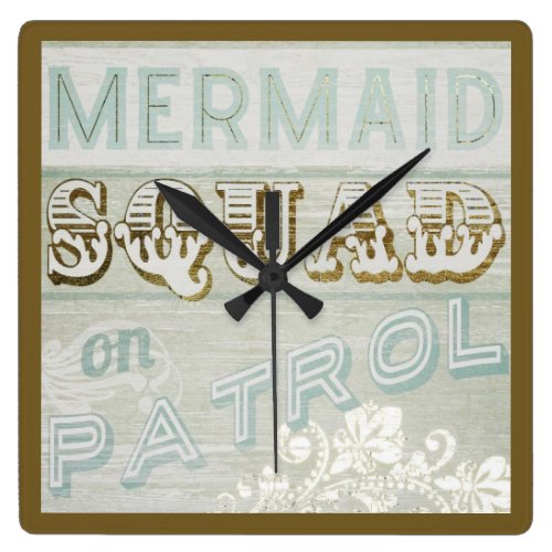 Mermaid Squad on Patrol Square Wall Clock Mermaid Squad on Patrol Square Wall Clock