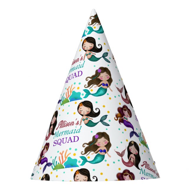 Mermaid Squad Pretty Mermaids Under the Sea  Party Hat (Front)