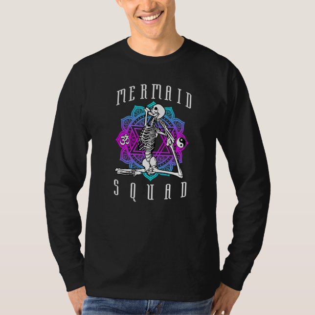 Mermaid Squad Yoga Pose Skeleton Anahata Symbol T-Shirt (Front)