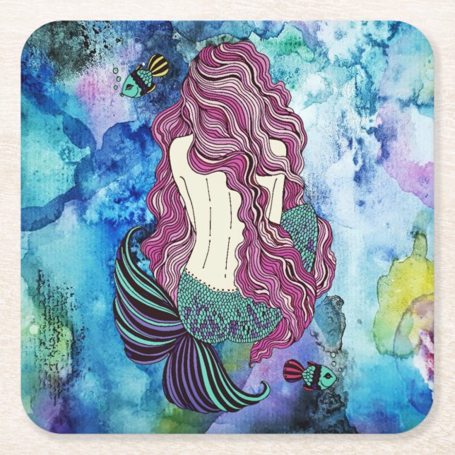 Mermaid  square paper coaster (Front)